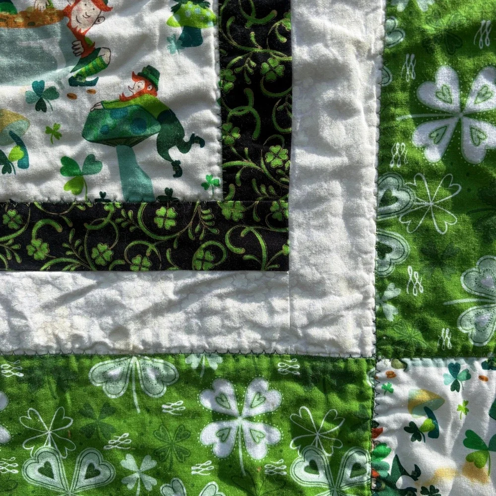 Handmade St Patricks Day Quilted Table Runner Leprechaun Celtic Knot Reversible